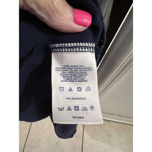 Lands End Navy White Polka Dot Belted Midi Sheath Dress Sz M 10/12 - Picture 4 of 5